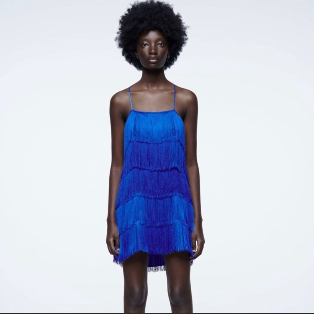 Zara Vibrant Blue Fringe Dress